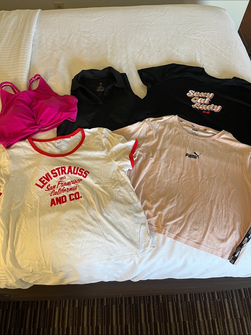Assorted bundle workout tops - Levi’s, Puma, golf tank, Cropped, sports bra
